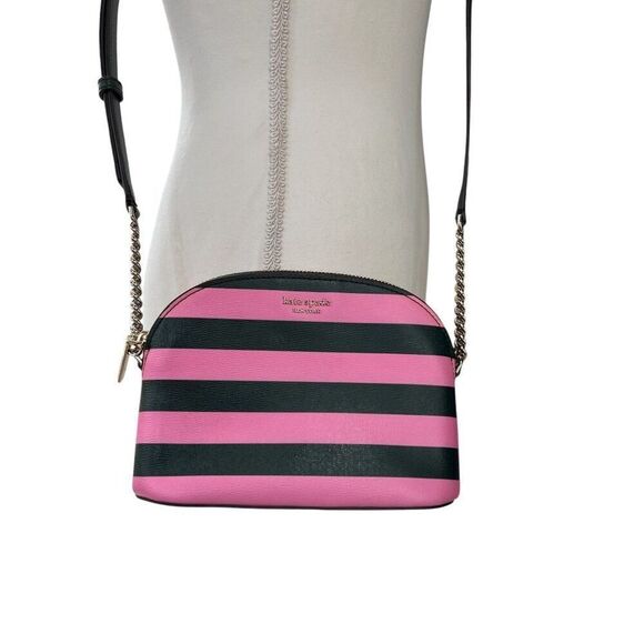 Kate Spade NWOT Sylvia Small Dome Crossbody Bag Pink & Dark Green Stripes - Picture 5 of 14